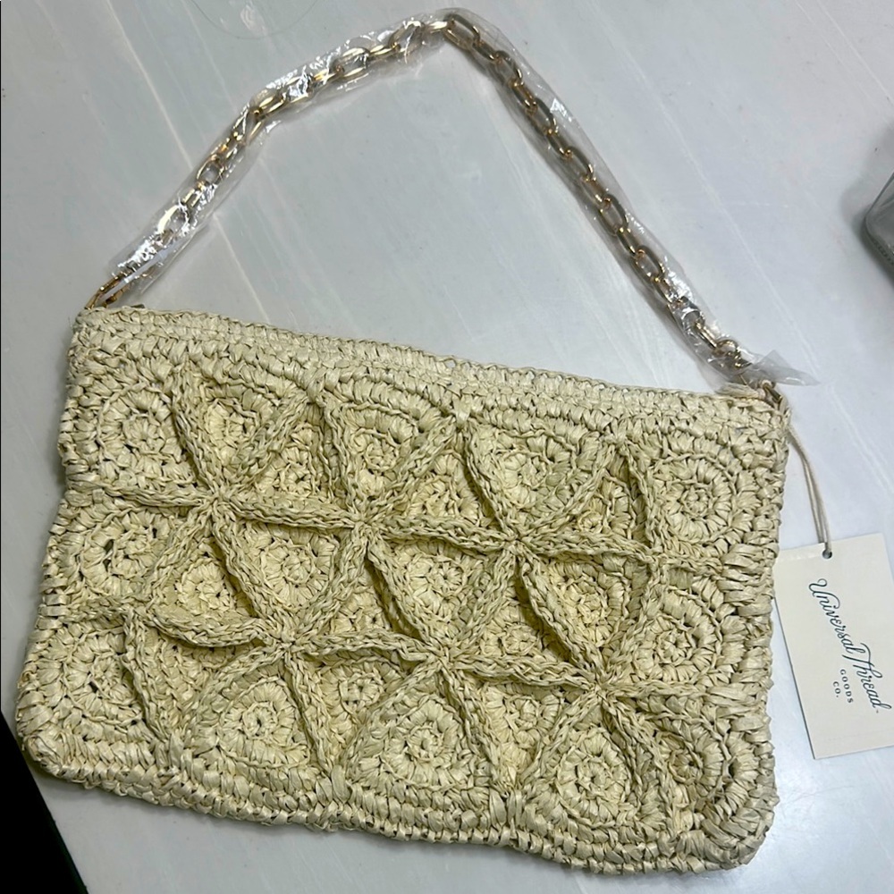 Universal Thread Cream Clutch with Ornate Design